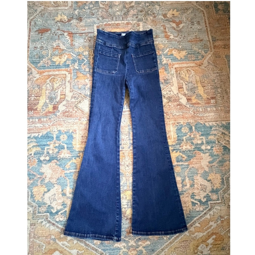 Frame Bardot Jetset High Rise Flare Jeans Pull-on Indigo Blue Size 1 Size 25
